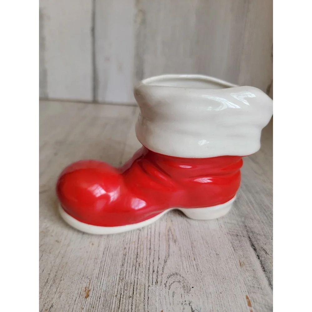 Ceramic boot planter Santa Claus ornament vintage shoe centerpiece home